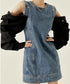 Detachable Sleeve Denim Mini Dress